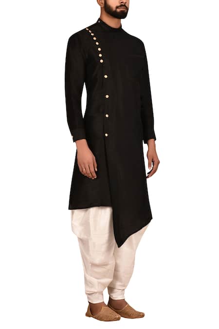 Arihant Rai Sinha_Black Silk, Cotton Overlap Kurta Set _Online_at_Aza_Fashions