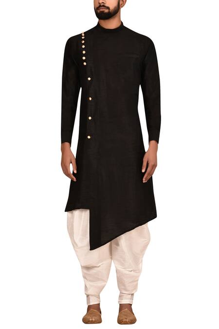 Buy_Arihant Rai Sinha_Black Silk, Cotton Overlap Kurta Set _Online_at_Aza_Fashions