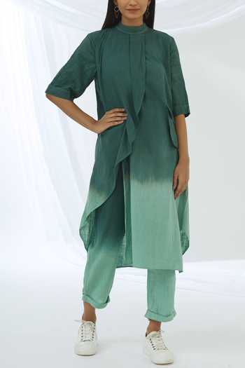 Buy Chambray & Co. Green Cotton Linen Round Kurta Set at Aza Fashions Buy_Chambray & Co._Green Cotton Linen Round Kurta Set_at_Aza_Fashions