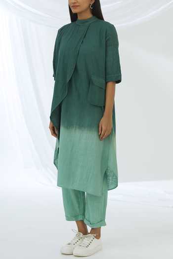 Buy Chambray & Co. Green Cotton Linen Round Kurta Set Online at Aza Fashions Buy_Chambray & Co._Green Cotton Linen Round Kurta Set_Online_at_Aza_Fashions