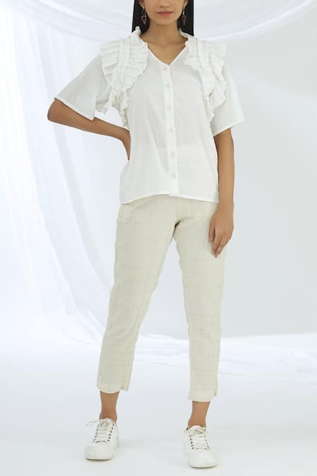 white linen pant sets