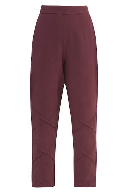 Buy Wine Cotton Linen Pants For Women by Chambray & Co. Online at Aza  Fashions.