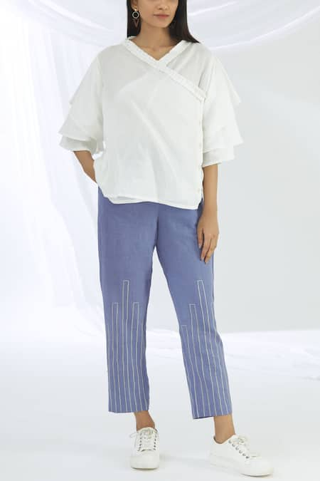 Chambray & Co. Blue Cotton Linen Pants 