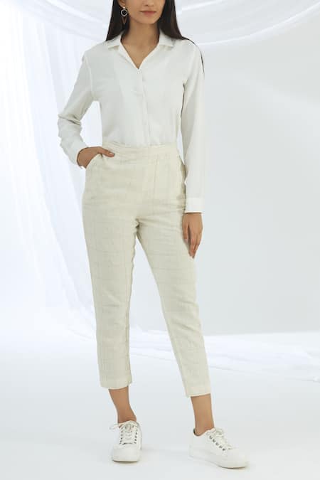 Wide Leg white Palazzo Silk & Organic Cotton Trousers |BOND