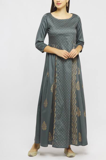 Samyukta Singhania Grey Jam Silk Printed Dress