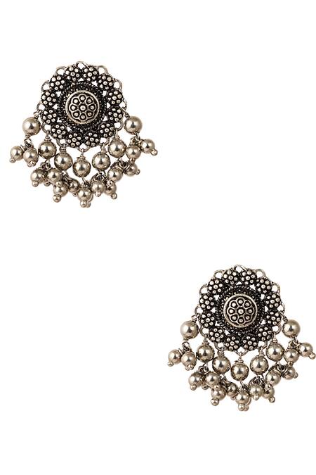 Zariin Black Antique Stud Earrings