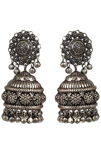 ZARIIN_Black Antique Jhumkas_Online_at_Aza_Fashions