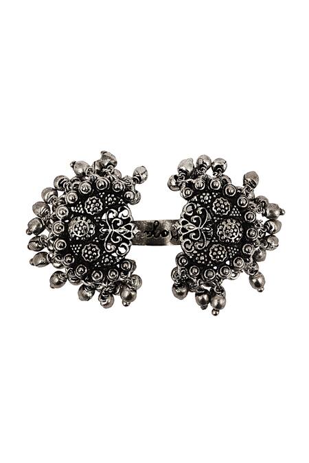 Zariin_Black Metal Carved Cuff Ring_Online_at_Aza_Fashions