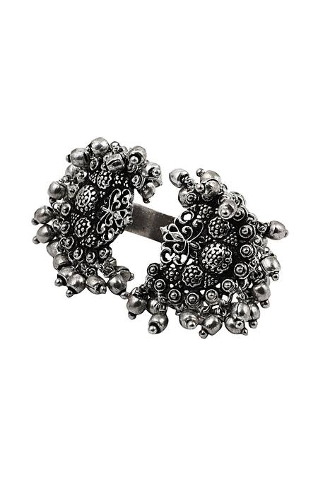 Zariin Black Metal Carved Cuff Ring