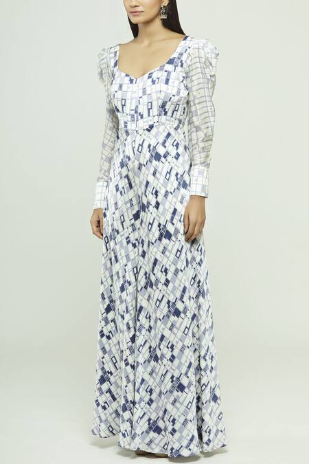 Shop_Vedika M_Blue Sweetheart Neck Satin Printed Jumpsuit_Online_at_Aza_Fashions