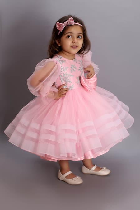 Janyas Closet Pink Net Silk Dress With Hairband Online at Aza Fashions Janyas Closet_Pink Net Silk Dress With Hairband _Online_at_Aza_Fashions