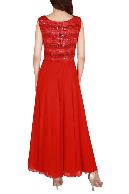 Julie By Julie Shah Red Georgette Round Embellished Tunic  2