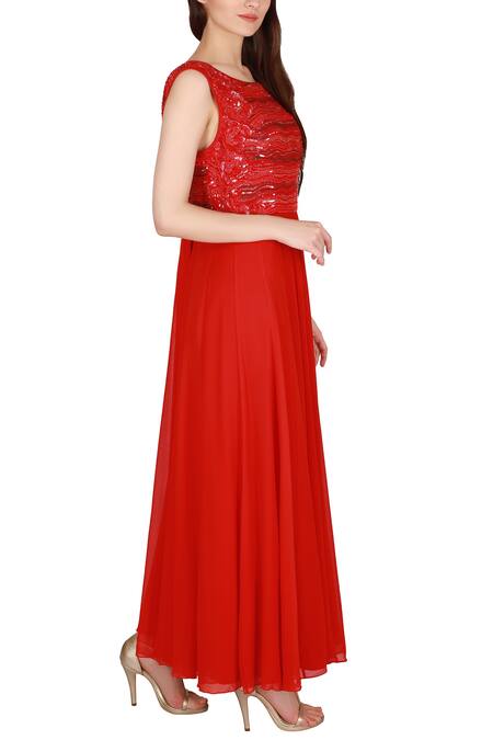 Julie By Julie Shah Red Georgette Round Embellished Tunic  3