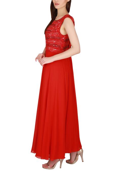 Julie By Julie Shah Red Georgette Round Embellished Tunic  4