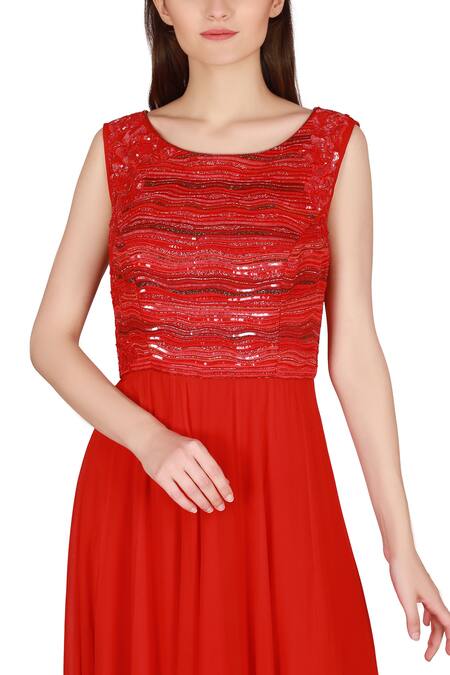 Julie By Julie Shah Red Georgette Round Embellished Tunic  5