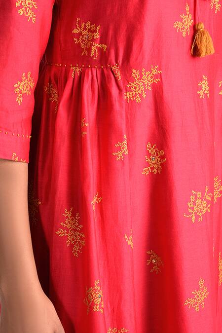 Buy_Umbar_Pink Silk Split Embroidered Kurta_Online_at_Aza_Fashions