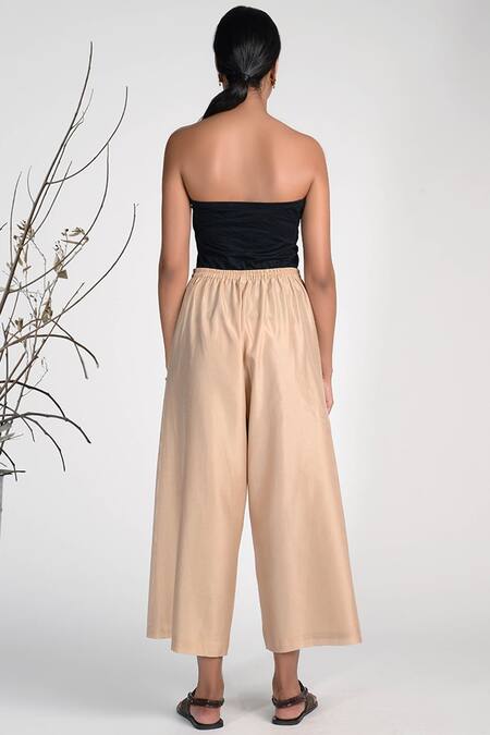 Shop Umbar Beige Silk And Cotton Blend High Waist Culottes at Aza Fashions Shop_Umbar_Beige Silk And Cotton Blend High Waist Culottes_at_Aza_Fashions