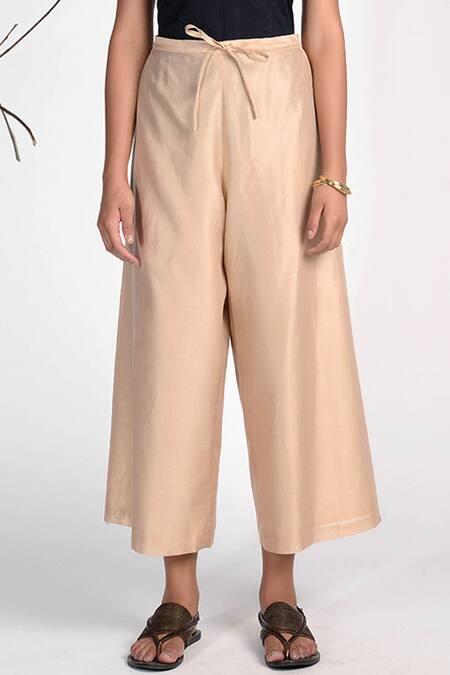 Buy Umbar Beige Silk And Cotton Blend High Waist Culottes Online at Aza Fashions Buy_Umbar_Beige Silk And Cotton Blend High Waist Culottes_Online_at_Aza_Fashions