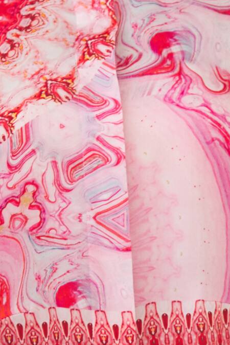 Siddhartha Bansal_Red Pure Satin Shirt Collar Printed Asymmetric Top _at_Aza_Fashions