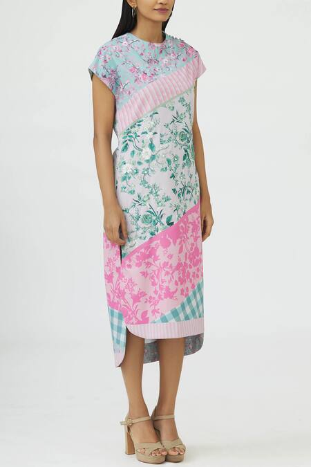Siddhartha Bansal_Green Taffeta Round Printed Dress _Online_at_Aza_Fashions