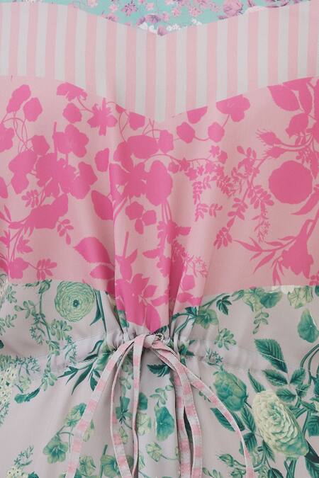 Siddhartha Bansal_Green Laser Satin V-shaped Printed Kaftan _at_Aza_Fashions