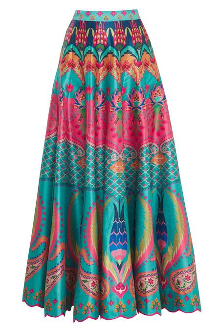 Siddhartha Bansal_Green Dupion Printed Maxi Skirt _Online_at_Aza_Fashions