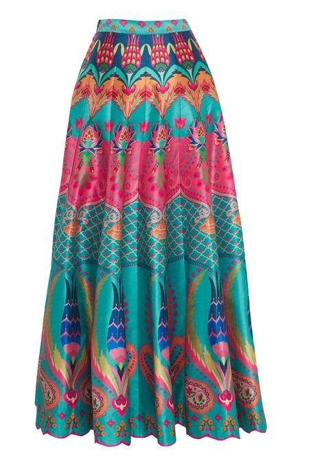 Buy_Siddhartha Bansal_Green Dupion Printed Maxi Skirt _Online_at_Aza_Fashions