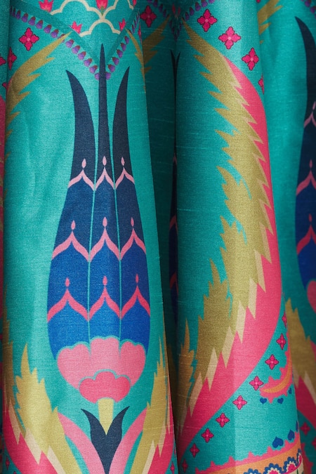 Shop_Siddhartha Bansal_Green Dupion Printed Maxi Skirt _Online_at_Aza_Fashions