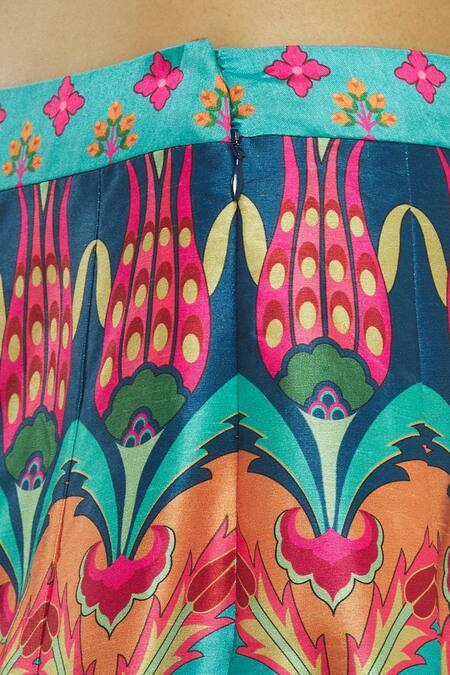 Siddhartha Bansal_Green Dupion Printed Maxi Skirt _at_Aza_Fashions