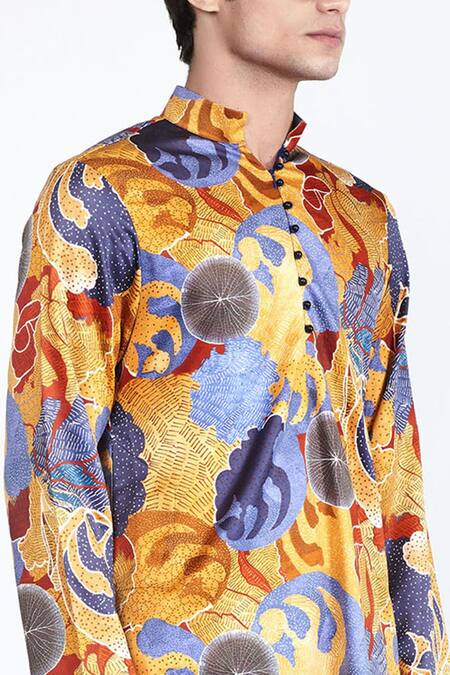Shivan & Narresh_Multi Color Stone Crepe Printed Kurta_Online_at_Aza_Fashions