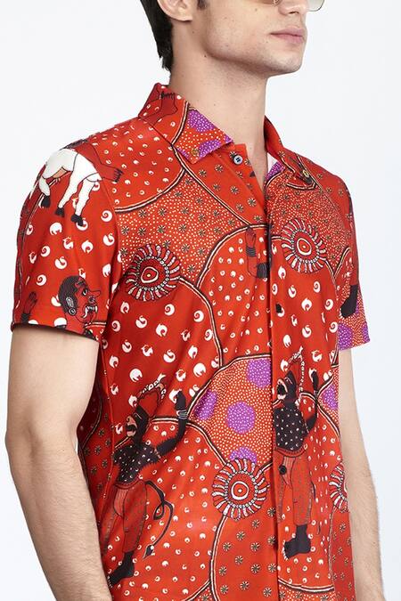 Shivan & Narresh_Multi Color Printed Polo Shirt_Online_at_Aza_Fashions