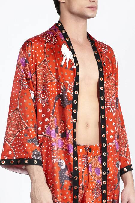 Shivan & Narresh_Red Printed Robe_Online_at_Aza_Fashions
