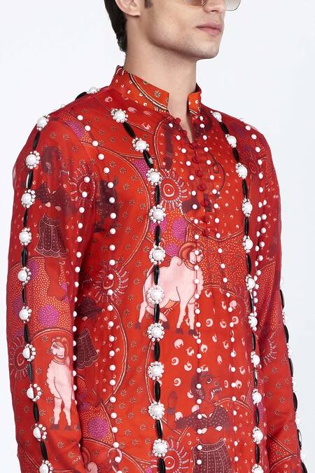 Shivan & Narresh_Multi Color Stone Crepe Printed Skein Kurta_Online_at_Aza_Fashions