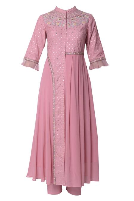 Buy_5x By Ajit Kumar_Pink Chanderi Anarkali Set_Online_at_Aza_Fashions