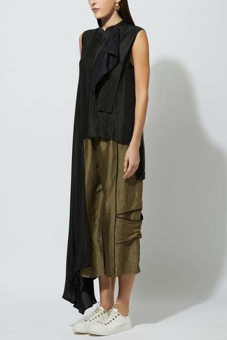 Buy_Ezra_Black Cotton Satin Draped Top_Online_at_Aza_Fashions