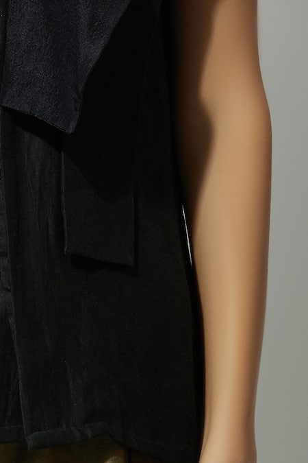 Ezra_Black Cotton Satin Draped Top_at_Aza_Fashions