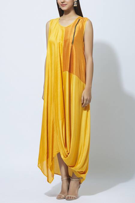 Buy Ezra Yellow Dupion Silk Draped Maxi Dress Online at Aza Fashions Buy_Ezra_Yellow Dupion Silk Draped Maxi Dress_Online_at_Aza_Fashions