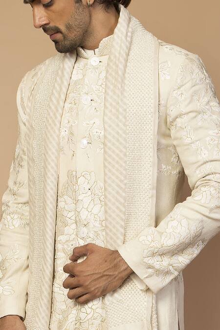 Buy_Siddartha Tytler_Off White Matka Silk Sherwani Set _Online_at_Aza_Fashions
