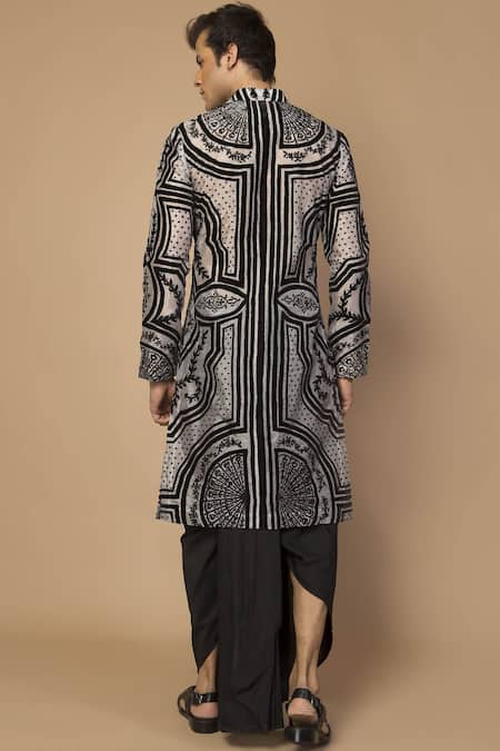 Shop Siddartha Tytler Black Organza, Velvet Sherwani Set at Aza Fashions Shop_Siddartha Tytler_Black Organza, Velvet Sherwani Set _at_Aza_Fashions