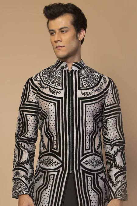Siddartha Tytler Black Organza, Velvet Sherwani Set Online at Aza Fashions Siddartha Tytler_Black Organza, Velvet Sherwani Set _Online_at_Aza_Fashions