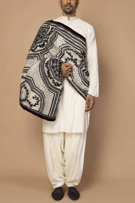 Siddartha Tytler Off White Modal Embroidered Kurta  