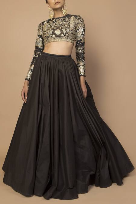 Siddartha Tytler Black Tafette Flared Maxi Skirt Online at Aza Fashions Siddartha Tytler_Black Tafette Flared Maxi Skirt_Online_at_Aza_Fashions