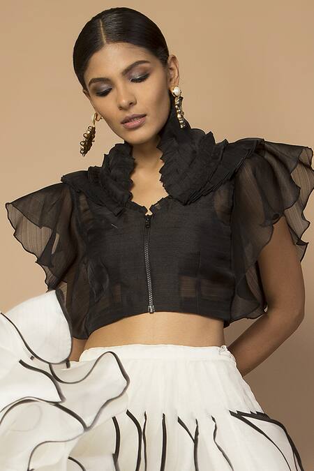 Siddartha Tytler Black Organza Round Ruffle Skirt Set Online at Aza Fashions Siddartha Tytler_Black Organza Round Ruffle Skirt Set _Online_at_Aza_Fashions