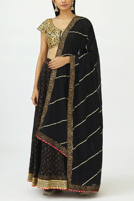 Buy Nazar By Indu Black Cotton Voil Round Print Lehenga Set Online at Aza Fashions Buy_Nazar By Indu_Black Cotton Voil Round Print Lehenga Set _Online_at_Aza_Fashions