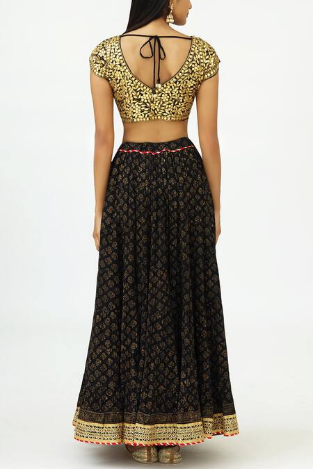 Nazar By Indu Black Cotton Voil Round Print Lehenga Set Online at Aza Fashions Nazar By Indu_Black Cotton Voil Round Print Lehenga Set _Online_at_Aza_Fashions