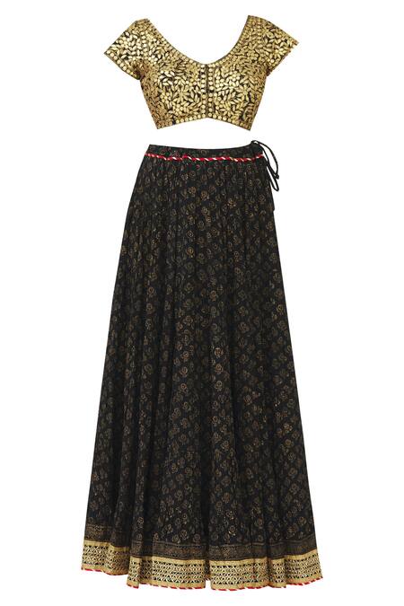 Nazar By Indu Black Cotton Voil Round Print Lehenga Set at Aza Fashions Nazar By Indu_Black Cotton Voil Round Print Lehenga Set _at_Aza_Fashions