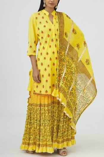 Nazar By Indu_Yellow Embroidered Kurta Sharara Set_Online_at_Aza_Fashions