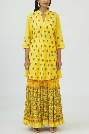 Buy_Nazar By Indu_Yellow Embroidered Kurta Sharara Set_Online_at_Aza_Fashions