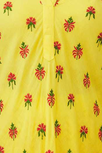 Nazar By Indu_Yellow Embroidered Kurta Sharara Set_at_Aza_Fashions