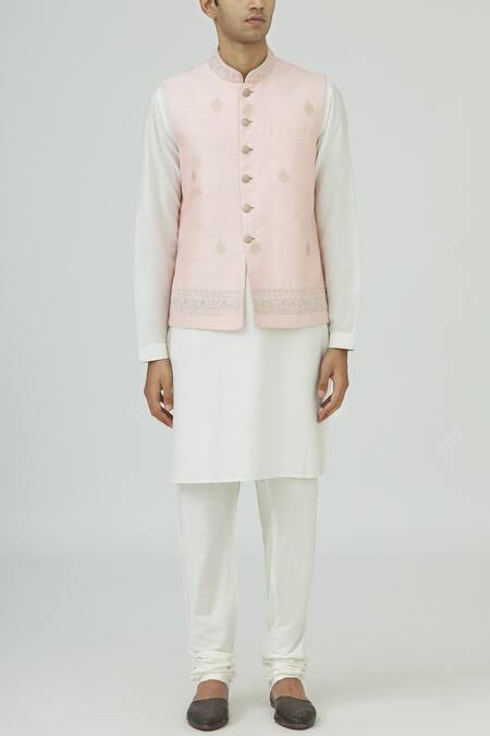 Vanshik_White Silk Bundi Kurta Set _Online_at_Aza_Fashions